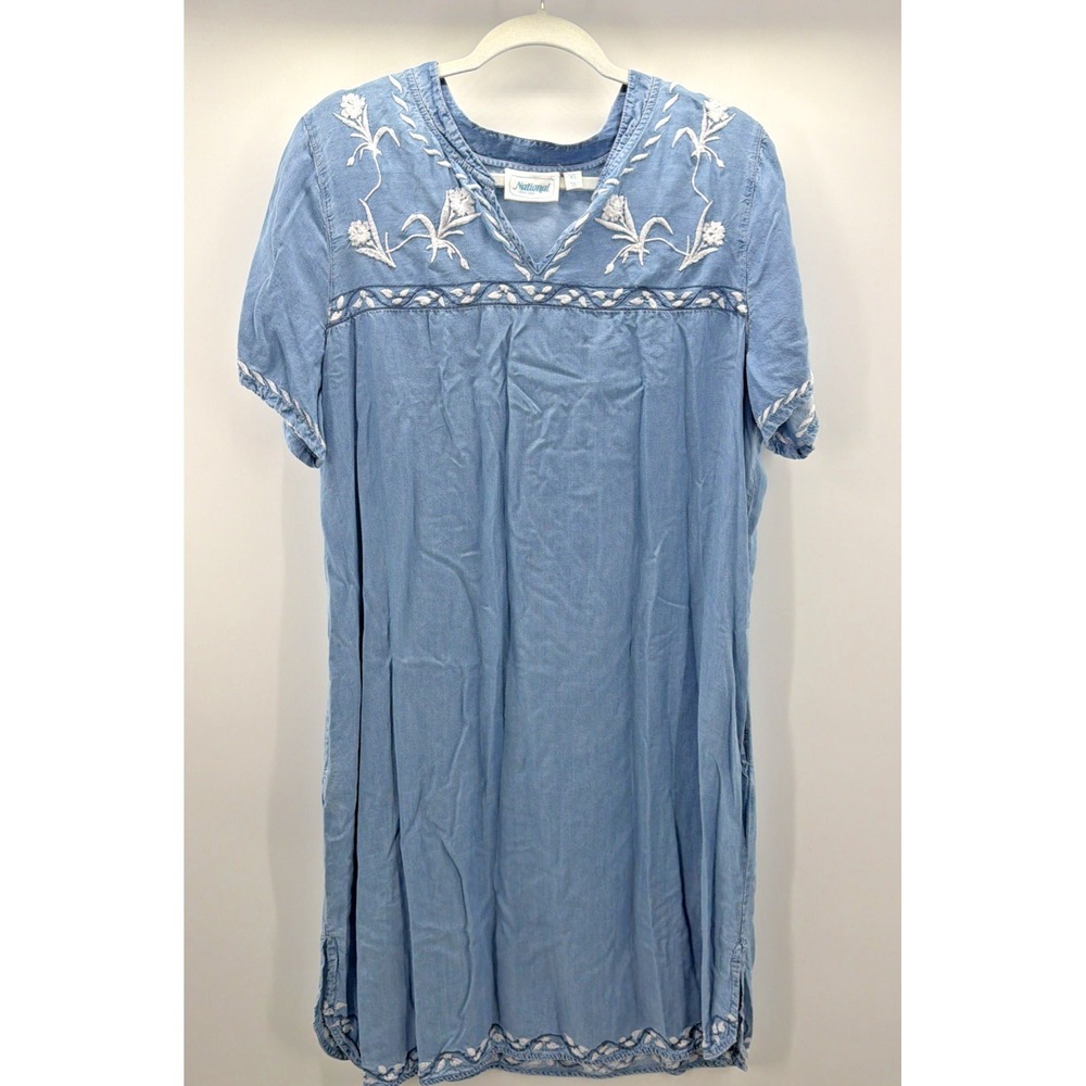 National Blue‎ Jean Midi Dress MuMu Floral Embroidered Cottagecore XL Grannycore